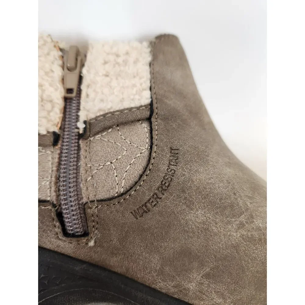 JBU by Jambu Haven Faux Fur Trim Ankle Boots Taupe Tan Women's Size 7.5